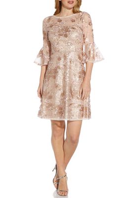 Adrianna Papell Embroidery Sequin A-Line Cocktail Dress in Joyful Blush