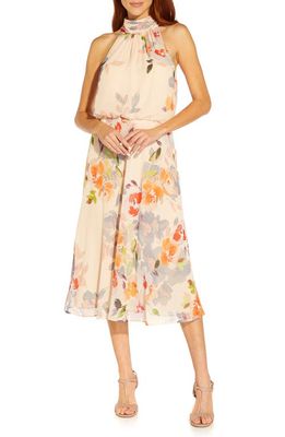 Adrianna Papell Floral Blouson Halter Dress in Sandshell Multi