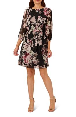 Adrianna Papell Floral Chiffon Dress in Black Multi