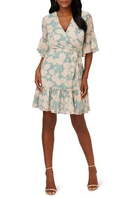 Adrianna Papell Floral Clip Dot Chiffon Dress in Mint Smoke