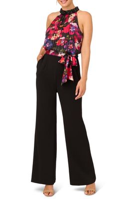 Adrianna Papell Floral Embellished Wide Leg Jumpsuit in Black Multi