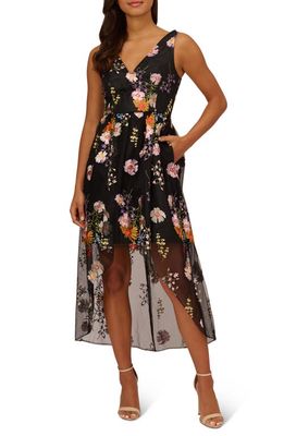 Adrianna Papell Floral Embroidered High-Low Cocktail Dress in Black Multi