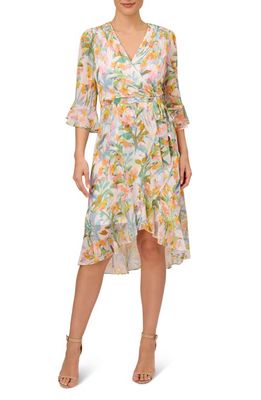 Adrianna Papell Floral Faux Wrap Dress in Ivory Multi