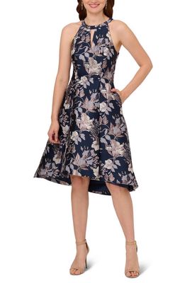 Adrianna Papell Floral Jacquard Cocktail Dress in Navy Multi