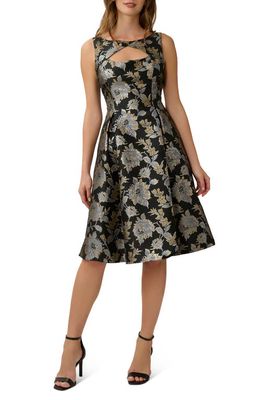 Adrianna Papell Floral Jacquard Cutout Fit & Flare Dress in Black Multi