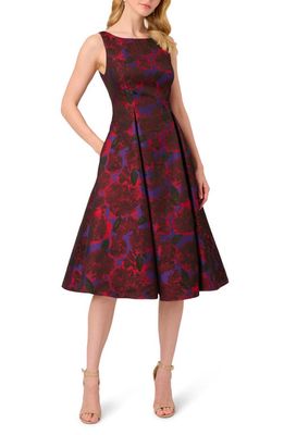 Adrianna Papell Floral Jacquard Fit & Flare Cocktail Dress in Red Multi