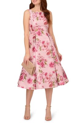Adrianna Papell Floral Jacquard Fit & Flare Cocktail Midi Dress in Blush Multi