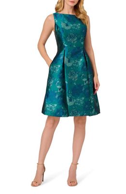 Adrianna Papell Floral Jacquard Fit & Flare Dress in Teal Multi