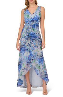 Adrianna Papell Floral Metallic High-Low Gown in Blue Multi