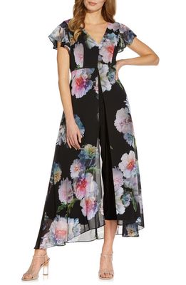 Adrianna Papell Floral Overlay Maxi Jumpsuit in Black Multi - Shop and ...