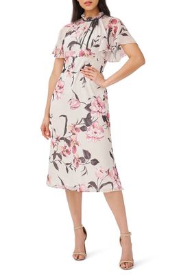 Adrianna Papell Floral Print Chiffon Fit & Flare Midi Dress in Alabaster Multi