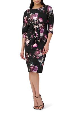 Adrianna Papell Floral Print Foil Crepe Knit Dress in Black Multi