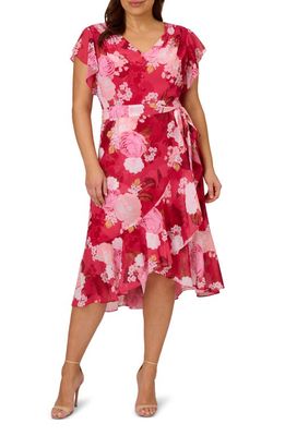 Adrianna Papell Floral Short Sleeve Chiffon Dress in Pink Multi