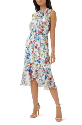 Adrianna Papell Floral Sleeveless Dress in Ivory/Coral Multi