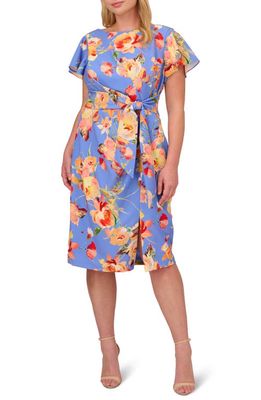 Adrianna Papell Floral Tie Waist Dress in Peri Multi