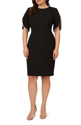 Adrianna Papell Imitation Pearl Detail Crepe Sheath Dress in Black