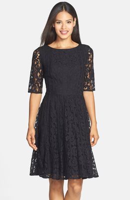 Adrianna Papell Lace Fit & Flare Dress in Black