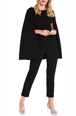 Adrianna Papell Long Cape Sleeve Stretch Crepe Jumpsuit in Black