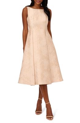 Adrianna Papell Metallic Floral Jacquard Fit & Flare Dress in Ginger Biscuit