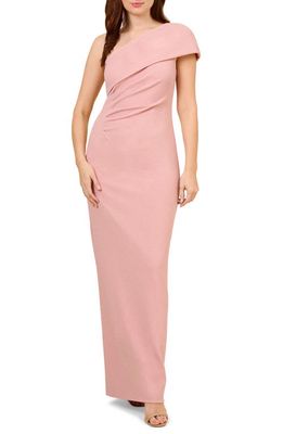 Adrianna Papell Metallic One-Shoulder Gown in Rose