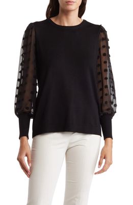 Adrianna Papell Mixed Media Sheer Sleeve Sweater in Black