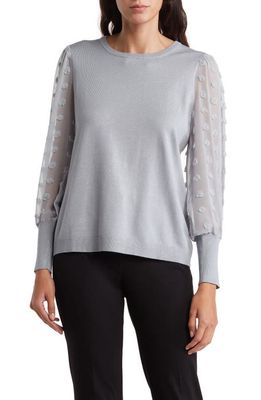 Adrianna Papell Mixed Media Sheer Sleeve Sweater in Silver Mist