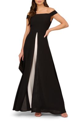 Adrianna Papell Off the Shoulder Maxi Jumpsuit in Black/Ivory