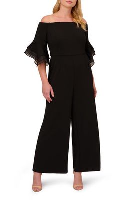Adrianna Papell Off the Shoulder Organza Crepe Jumpsuit in Black