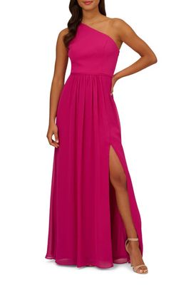 Adrianna Papell One-Shoulder Crepe Chiffon Gown in Bright Magenta