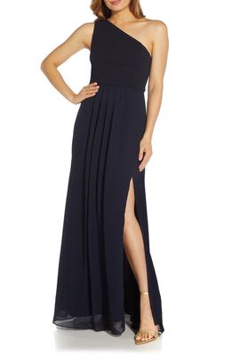 Adrianna Papell One-Shoulder Crepe Chiffon Gown in Midnight