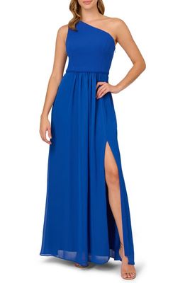 Adrianna Papell One-Shoulder Georgette Gown in Violet Cobalt