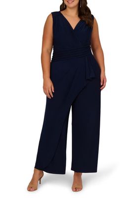 Adrianna Papell Pintuck Wide Leg Jersey Jumpsuit in Midnight