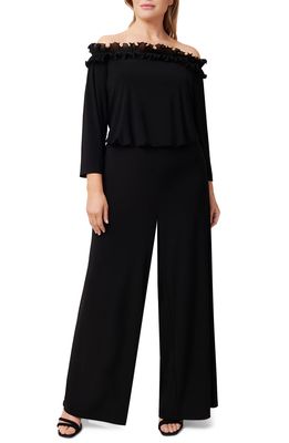 Adrianna Papell Ruffle Blouson Long Sleeve Jumpsuit in Black