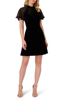 Adrianna Papell Ruffle Chiffon Sleeve Velvet Sheath Dress in Black