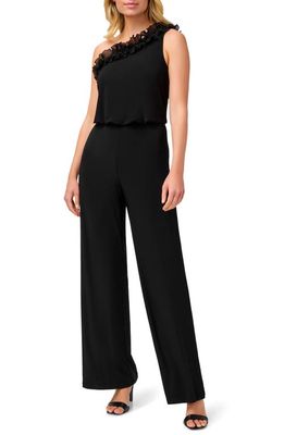 Adrianna Papell Ruffle One-Shoulder Crepe Jumpsuit in Black