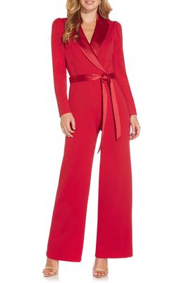 Adrianna Papell Satin Crepe Tuxedo Jumpsuit in Haute Red