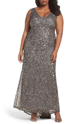 Adrianna Papell Sequin A-Line Gown in Lead