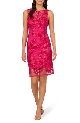 Adrianna Papell Sequin Leaf Sheath Dress in Hot Pink