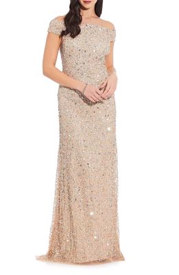 Adrianna Papell Sequin Mesh Gown in Champagne