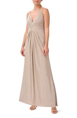 Adrianna Papell Sleeveless Metallic Jersey Gown in Champagne
