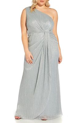 Adrianna Papell Stardust Pleated One-Shoulder Evening Gown in Dusty Periwinkle