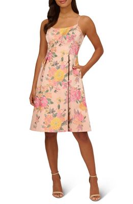 Adrianna Papell Strappy Floral Jacquard Fit & Flare Dress in Rose Multi