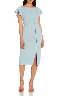 Adrianna Papell Tie Front Crepe Sheath Dress in Blue Mist