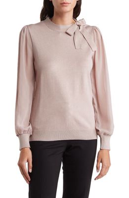 Adrianna Papell Tie Neck Chiffon Sleeve Sweater in Dusty Mauve