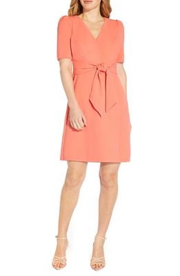 Adrianna Papell Tie Waist A-Line Crepe Dress in Peach Blossom