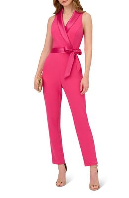 Adrianna Papell Tie Waist Crepe Jumpsuit in Cabaret Pink