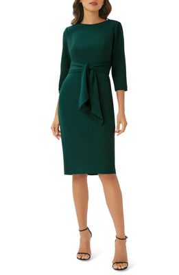 Adrianna Papell Tie Waist Crepe Sheath Dress in Hunter