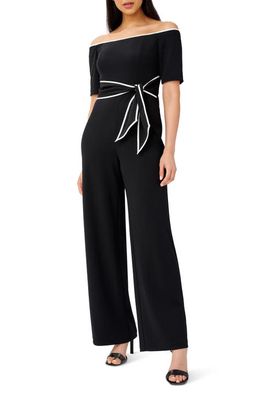 Adrianna Papell Tie Waist Knit Crepe Jumpsuit in Black