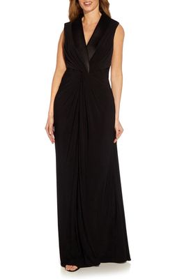 Adrianna Papell Tuxedo Matte Jersey Gown in Black
