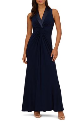 Adrianna Papell Tuxedo Matte Jersey Gown in Midnight